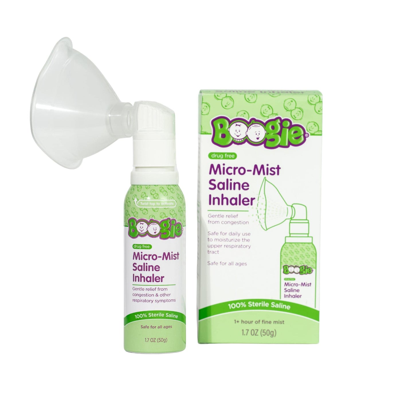Boogie Micro-Mist Saline Inhaler, Baby Nose Congestion Relief, Nasal Spray for Kids, Pediatrician Recommended, HSA/FSA Eligible, Unscented, 1.7 oz (Pack of 1)