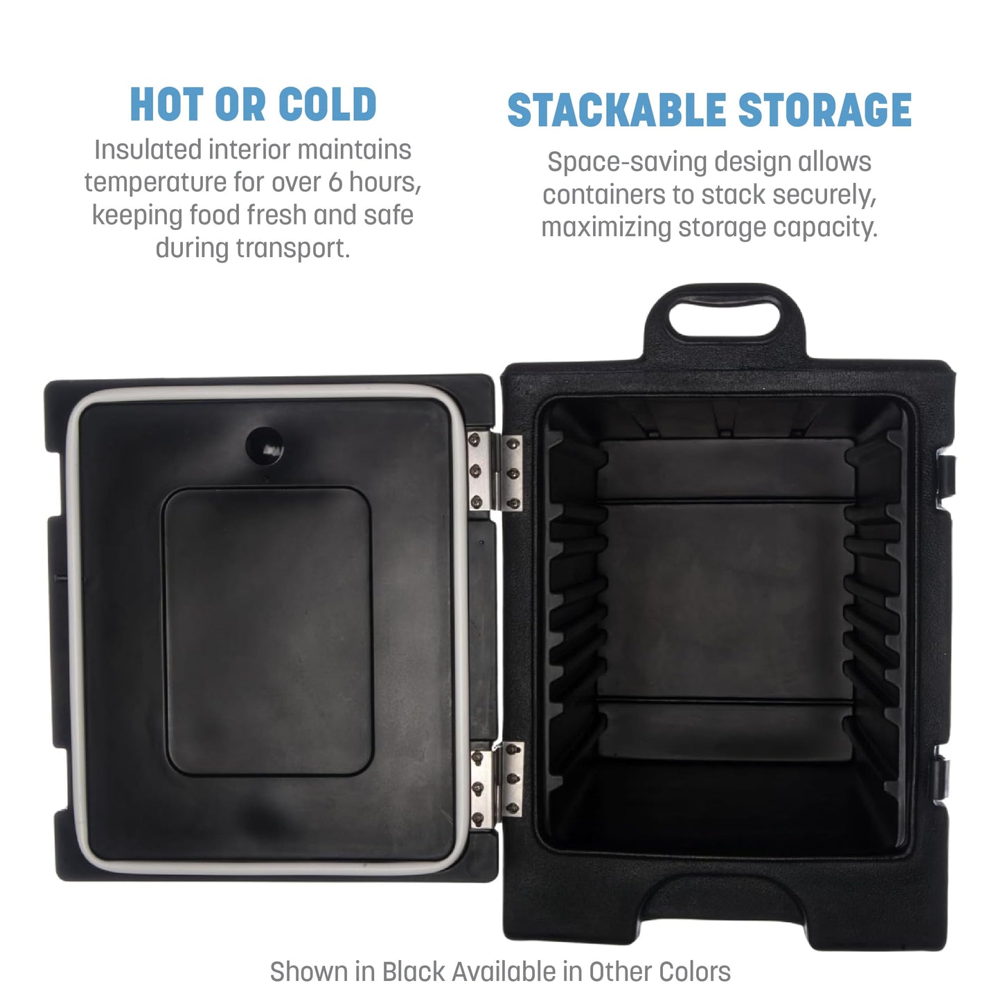 Carlisle FoodService Products Insulated Food Pan Carrier and Warmer, Front-Loading with Handles, Holds 5 Full or 10 Half 2.5" Pans (Sold Separately) with Rugged PE Shell and PU Insulation, Black