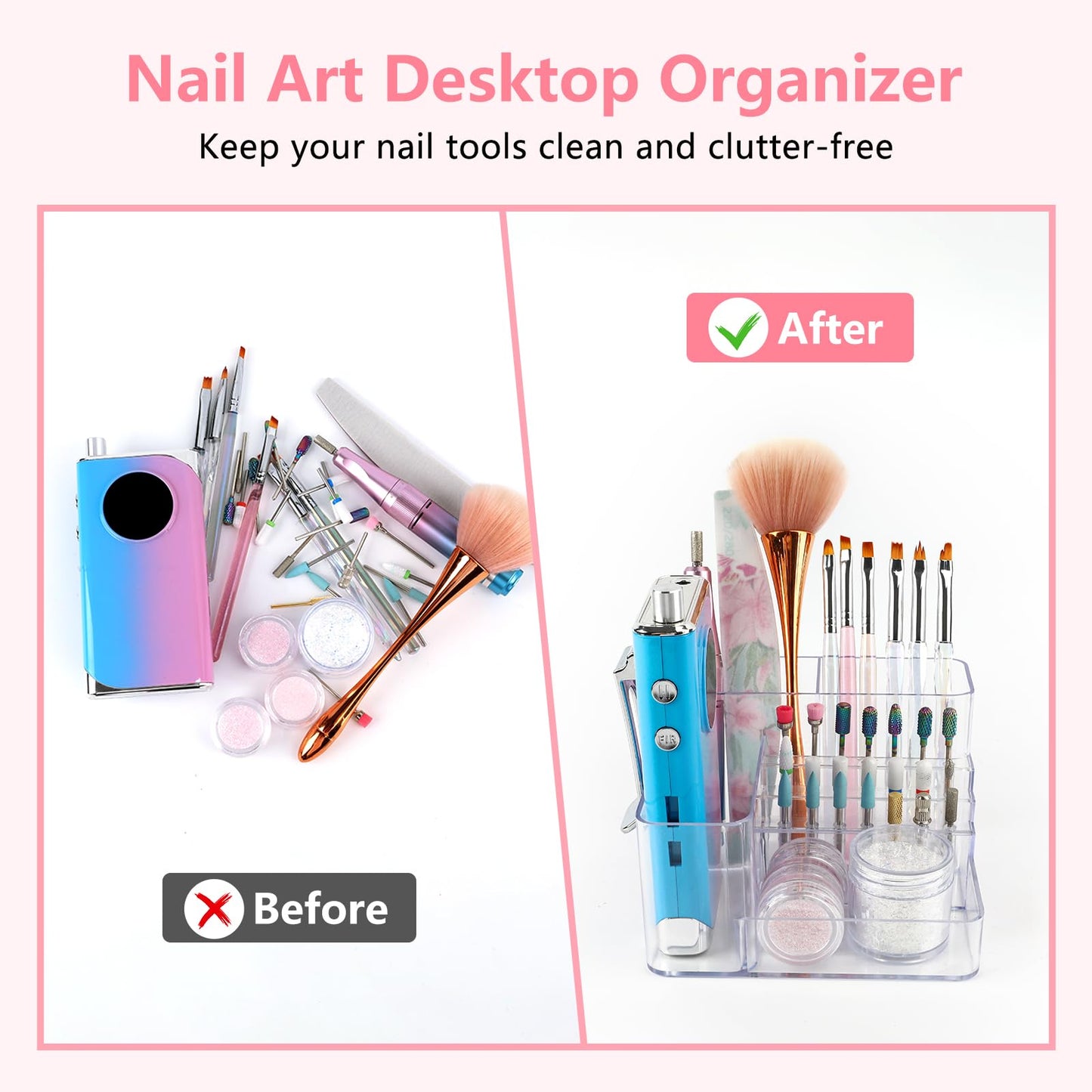 Nail Drill Holder, 21 Holes Nail Drill Machine & Bits Storage Box, Acrylic Nail Drill Bit Holder Professional Nail Tools Organiz