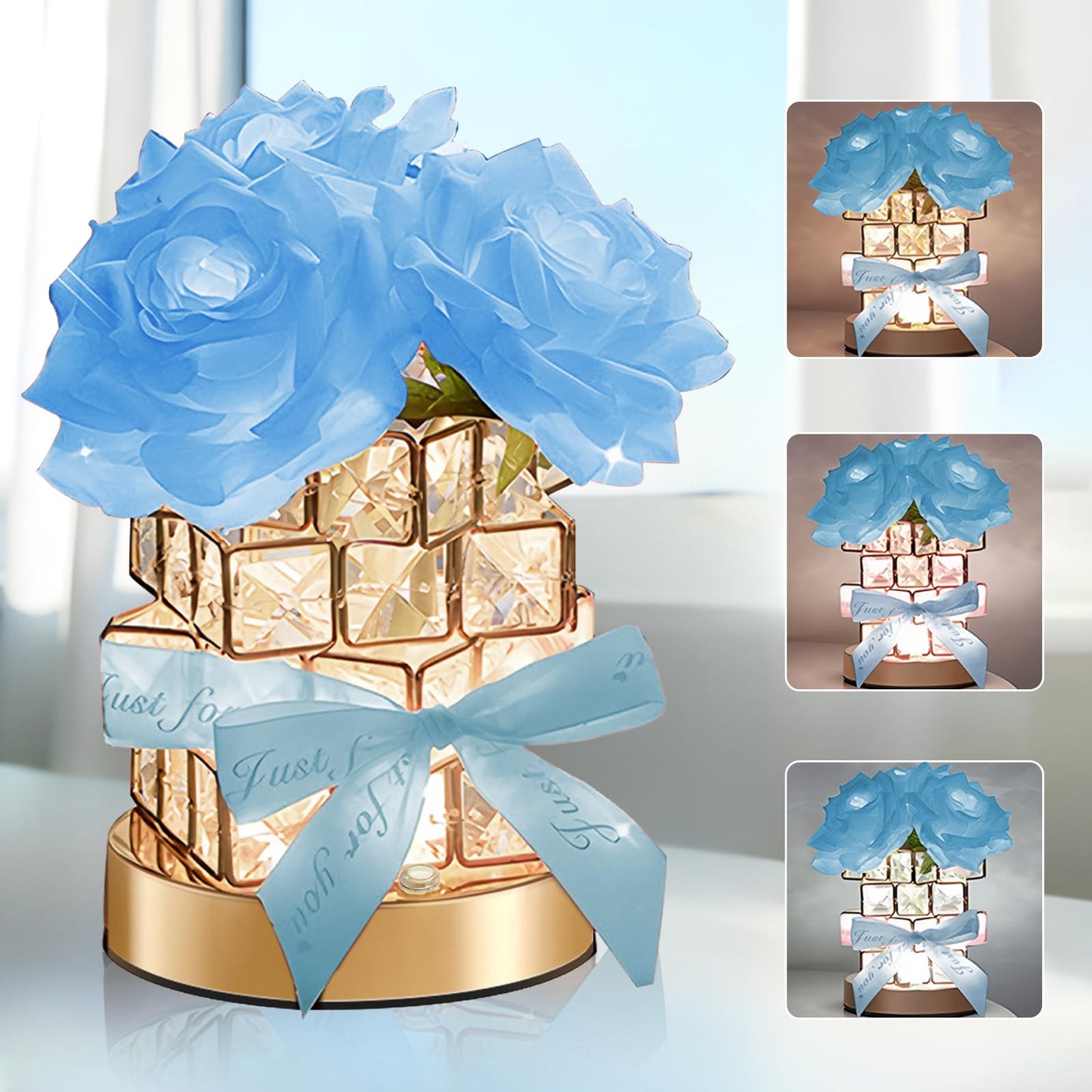 Onxe Romantic Rose Gifts For Girlfriend Wife Her Rechargeable Cordless Touch Crystal Table Lamp 3-Colour Infinitely Dimming Small Night Light ValentineS Day Anniversary Birthday Wedding Decor