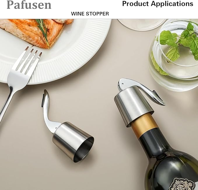 Pafusen Wine Stoppers Set of 2, Stainless Steel Wine Bottle Stopper with Silicone Seal, Reusable Wine Freshness Keep, Wine Saver Wine Bottle Sealer Stopper, Wine Accessories (Black)