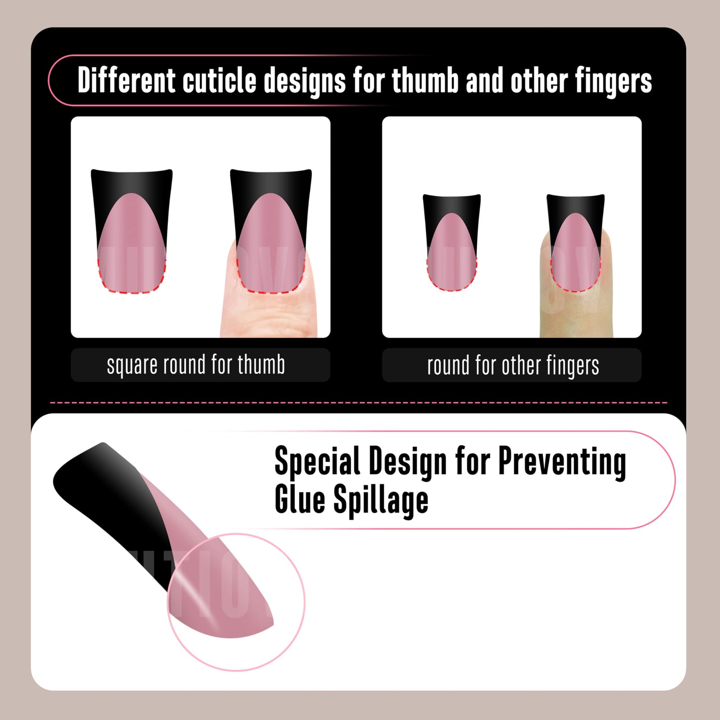 MUTIOVO Black French Tip Short Duck Nail Tips Press on, BERRY PINK Extra Thick Pre-designed Soft Gel Nail Extension, Need Builde