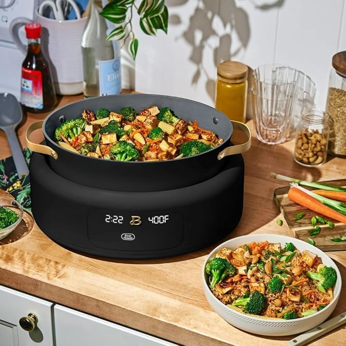 Beautiful 10-in-1 6-Qt Programmable Multi-Cooker with Oven-Safe Pot & 7 Presets – Slow Cook, Rice, Steam, Sauté (BLACK SESAME)