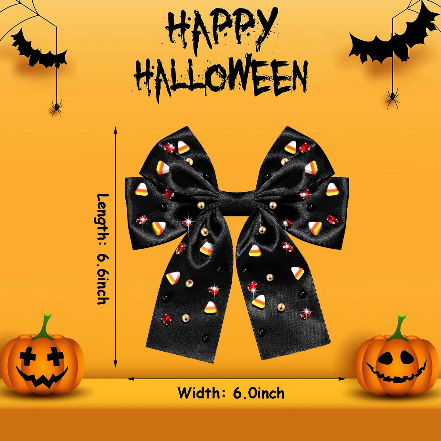 Halloween Hair Bows for Women Halloween Accessories Outfits Cute Candy Corn Hair Bows Jeweled Large Hair Bow Clips Black Orange