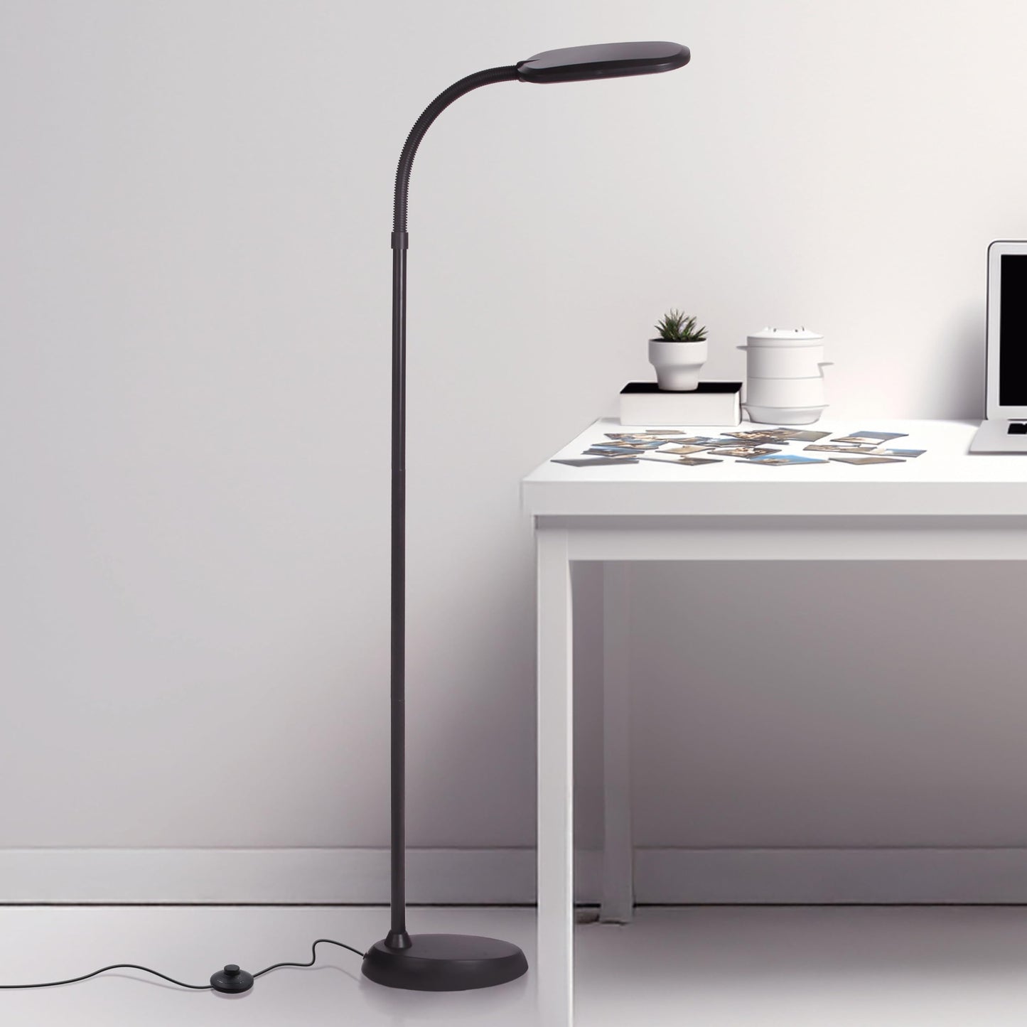 Brightech Litespan Slim LED Floor Lamp, Adjustable Gooseneck, Dimmable, Jet Black, Model LTSPAN-CLRS-BK