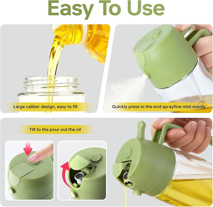 2Pack Glass Oil Sprayer for Cooking 16oz/470ml, Kitchen Gadget for Air Fryer, Salad, BBQ, Frying（Black+Green）