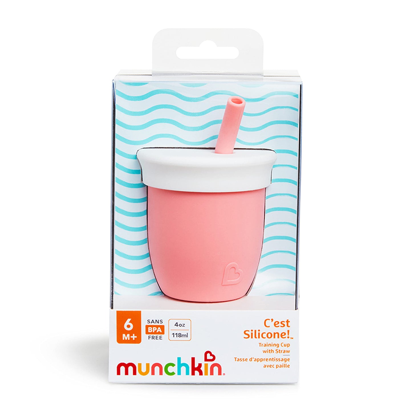 Munchkin C’est Silicone! Open Training Cup with Straw for Babies and Toddlers 6 Months+, 4 Ounce, 1 Pack, Coral