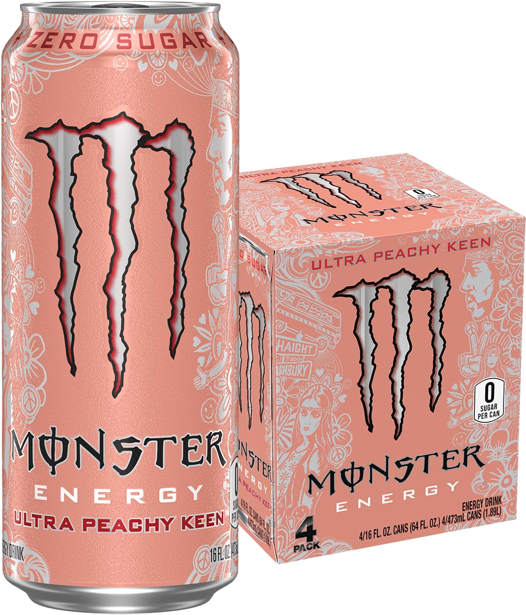 Monster Energy Ultra Peachy Keen  Sugar Free Energy Drink  16 Ounce (Pack of 4)