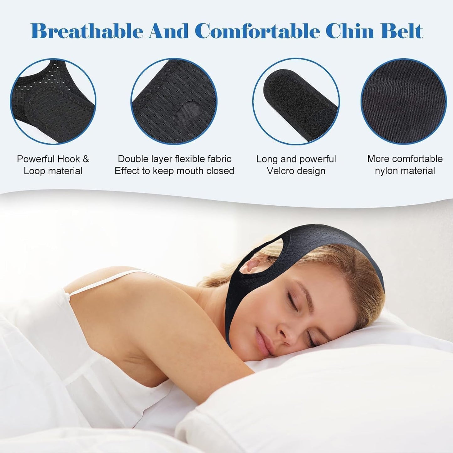 Anti Snore Chin Strap for Sleeping - Airflow Jaw Strap Adjustable & Comfortable - Effective Anti Snoring Devices- Stop Snoring Solution for Men & Women, Breathable and Reusable (Black)-123