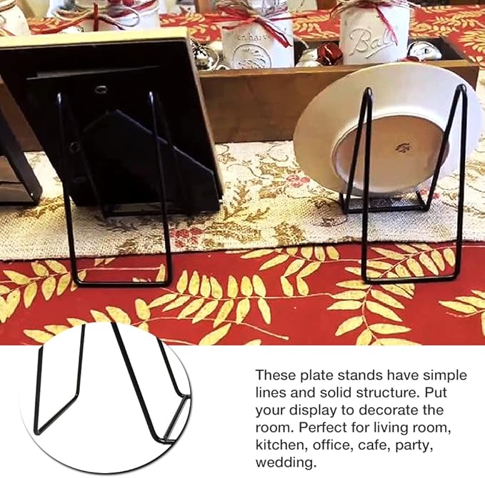 7 Pack 8 Inch Large Plate Stands for Display, Metal Black Plate Holder Display Stand, Picture Frame Stands for Book, Photo Easel, Decorative Plates