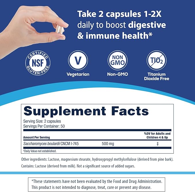 Florastor Probiotics for Digestive and Immune Health, 100 Capsules, Probiotics for Women & Men, Helps Flush Out Bad Bacteria, Boosts The Good with Our Unique Strain Saccharomyces Boulardii