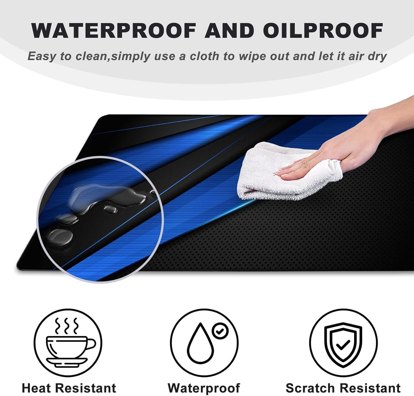 Desk Pad, Large Gaming Mouse Pad,Extended Keyboard Mouse Mat 35.4 X 15.7 Inch Desk Pad with Non-Slip Rubber Base & Stitched Edge for Computers Laptop Desk Home Office Accessories,Black Blue