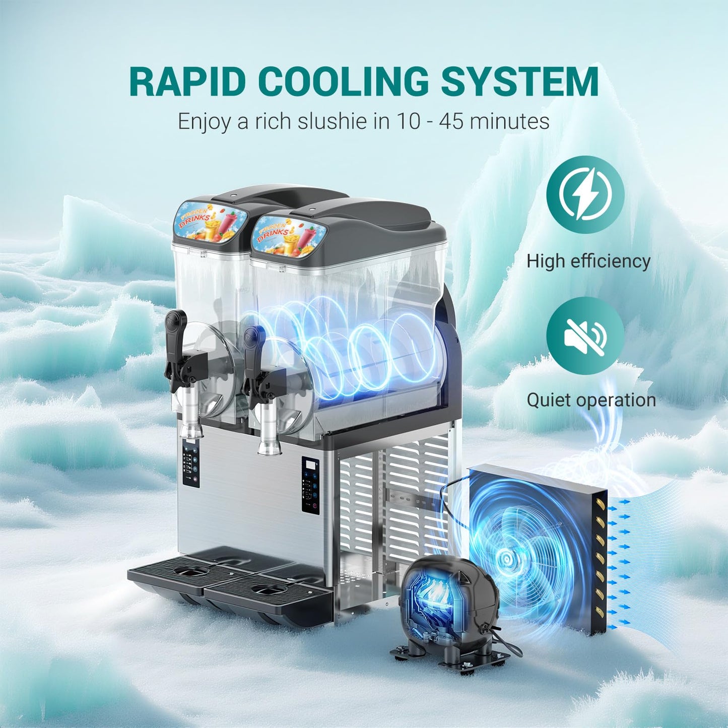 Mirfee 8 Gal Commercial Slushy Machine with LED Light, 15-45 Minutes to Make，Commercial Frozen Drink Machine with 5 Preset Programs, 110V Margarita Slushie Maker, for Wine Cocktails, Daiquiri Juice