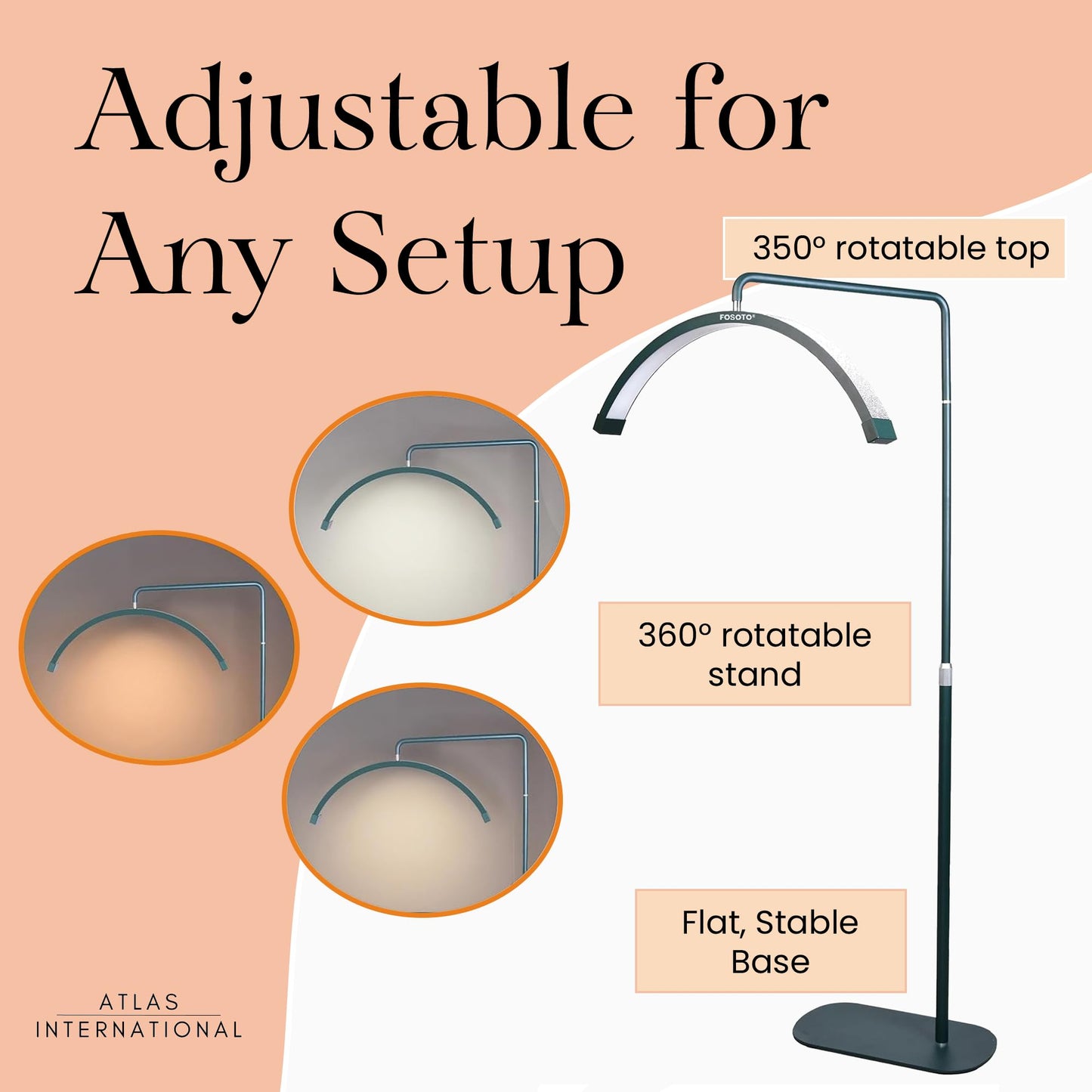 Atlas View Bling Eyelash Led Moon Light - Dimmable Diamond Lamp For Estheticians  Pmu & Nail Techs - Led Floor Lamp Adjustable Height  Touch Control & Stable Base (Emerald Green)