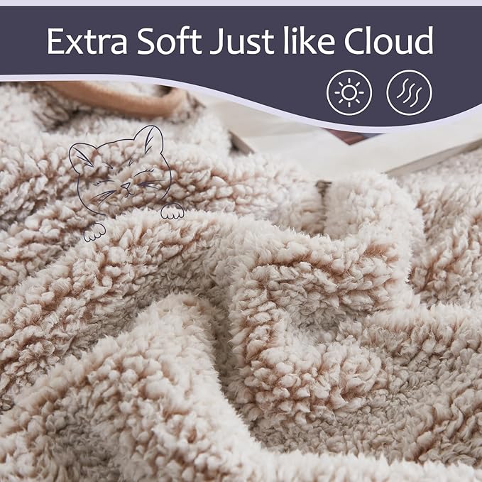 EMME Fuzzy Blanket Soft Fleece Throw Blankets for Women, Fluffy Sherpa Throws(Khaki,108"x90")