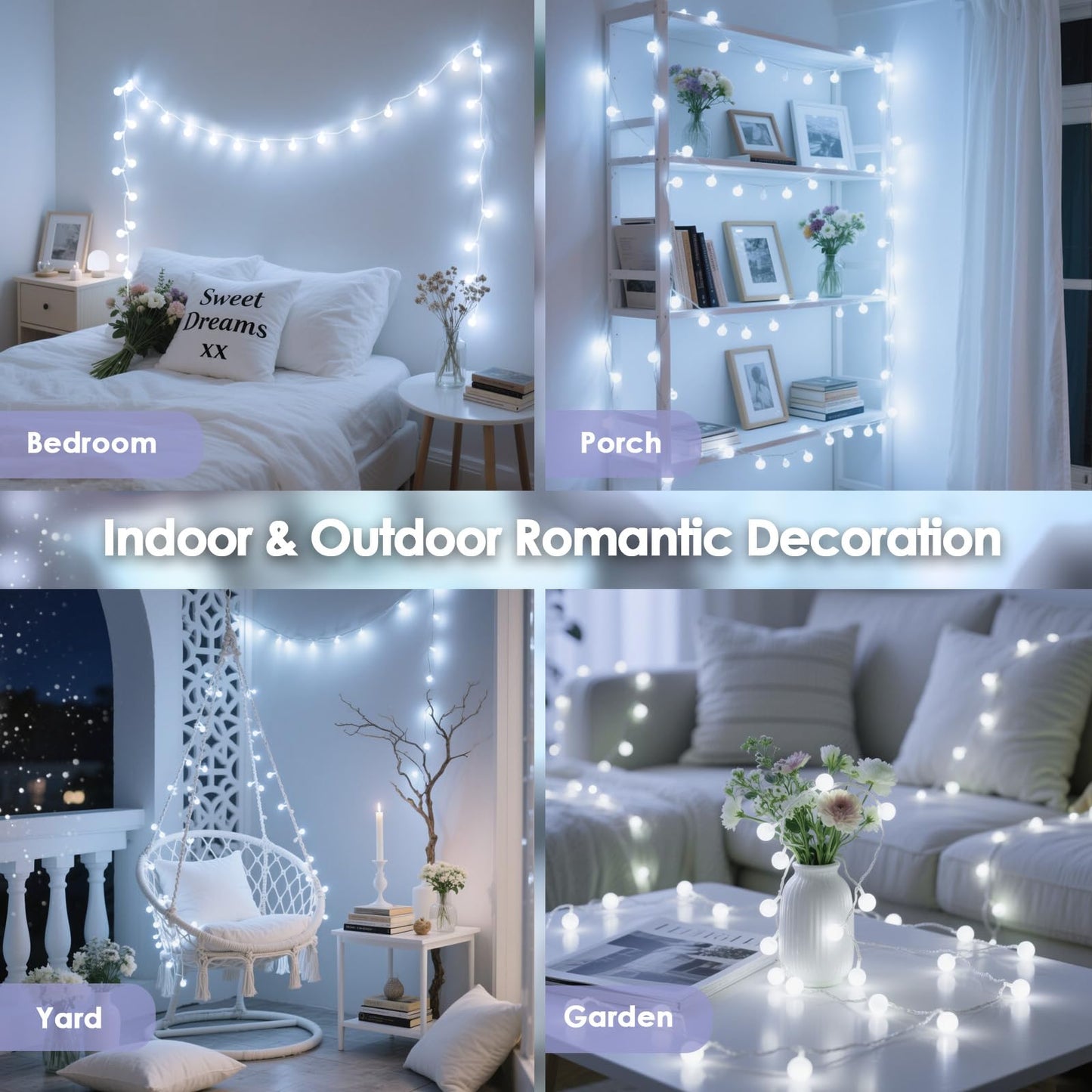 LORRYTE 100 LED Connectable String Lights, Cool White, 43ft with Remote & Timer, Waterproof Globe Fairy Lights for Indoor Outdoor Decor