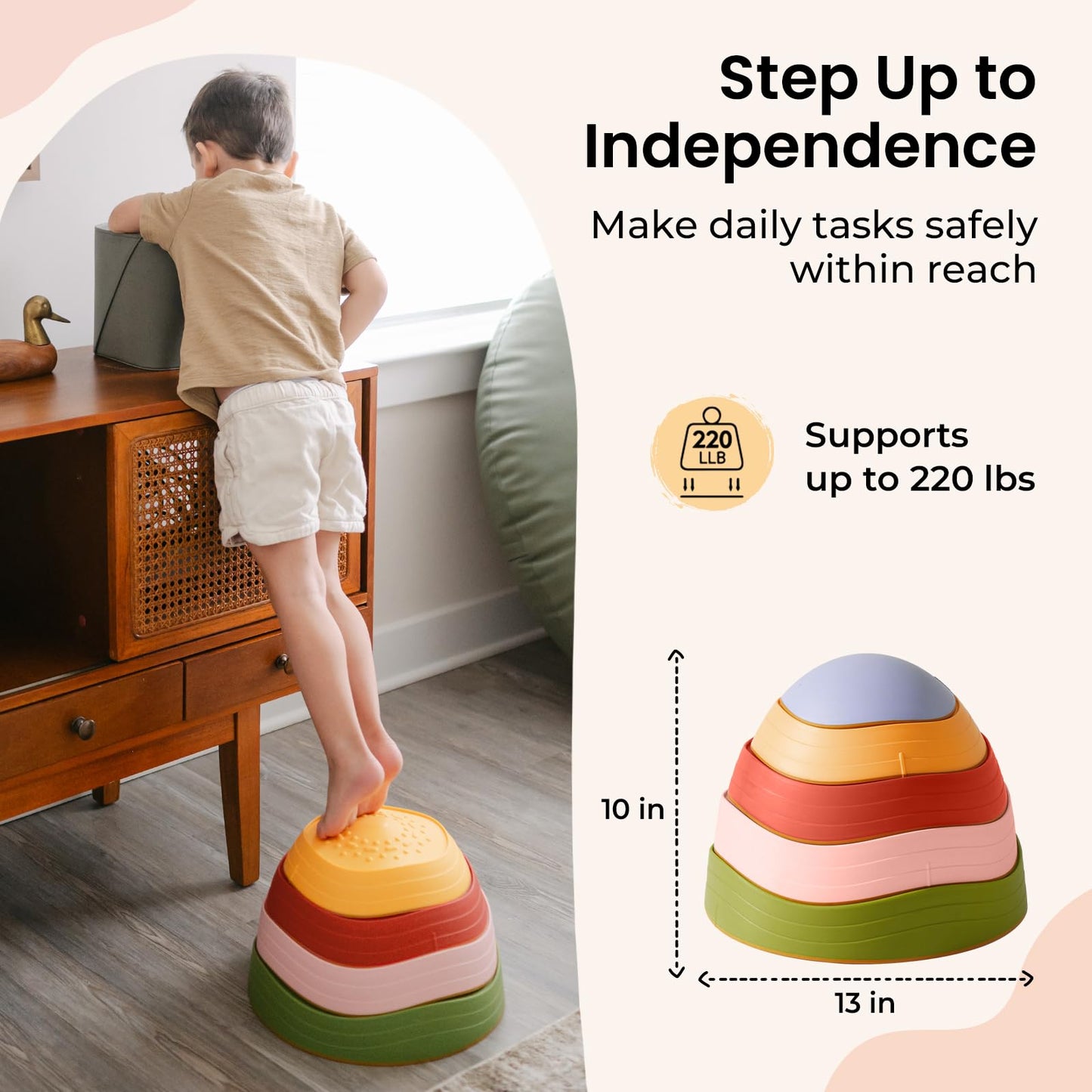 Tiny Land Stepping Stones for Kids, 5pcs Non-Slip Toddler, Sensory for Promoting Toddler's Balance & Coordination Skills, Stepping Stones for Toddlers 3-5