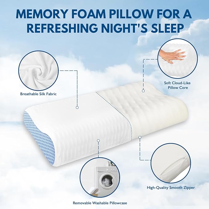 Neck Pillow Memory Foam Pillows for Sleeping Ergonomic Cervical Pillow for Neck and Shoulder Pain Relief Orthopedic Contour Bed Pillow for Side Back Stomach Sleeper (Large Size)