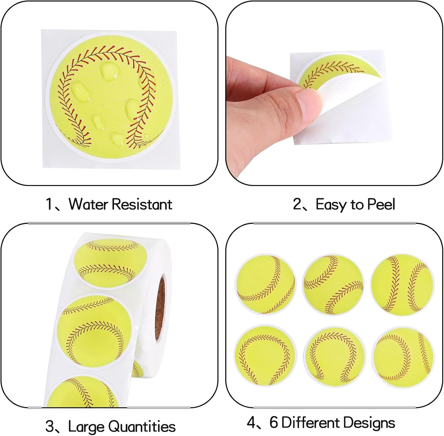 Vuzvuv 600 Pcs Soft Balls Stickers for Gift Bag Envelope Seal,Self-Adhesive Sports Ball Sticker Labels Roll for Home School Baseball Soft Balls Themed Party Decor