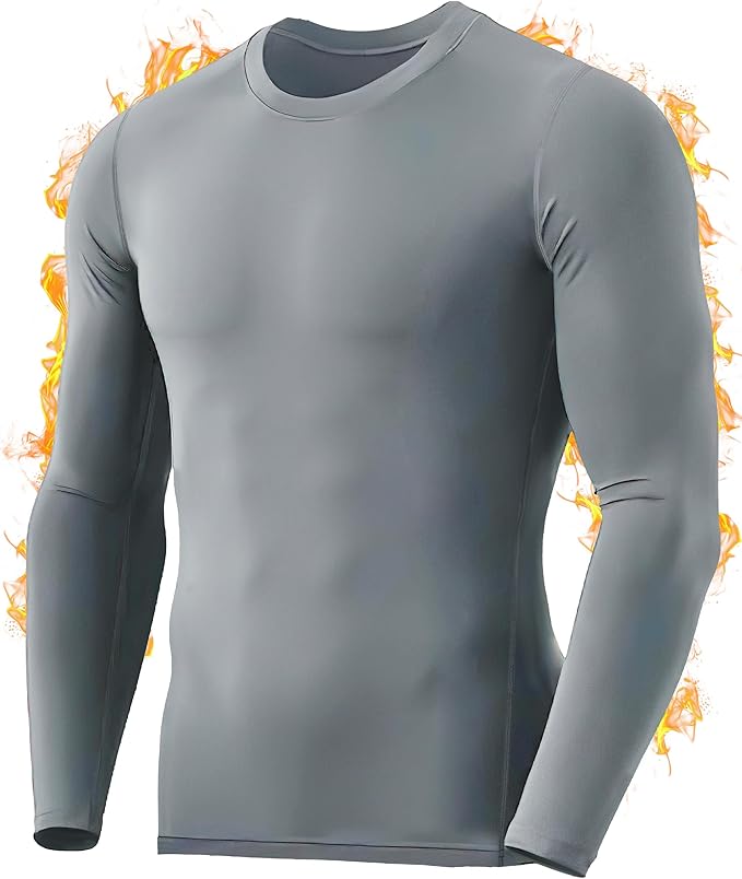 RIKUAOU Men's Thermal Compression Shirts, Long Sleeve Fleece Lined Base Layer, Cold Weather Gear Athletic Undershirt Top