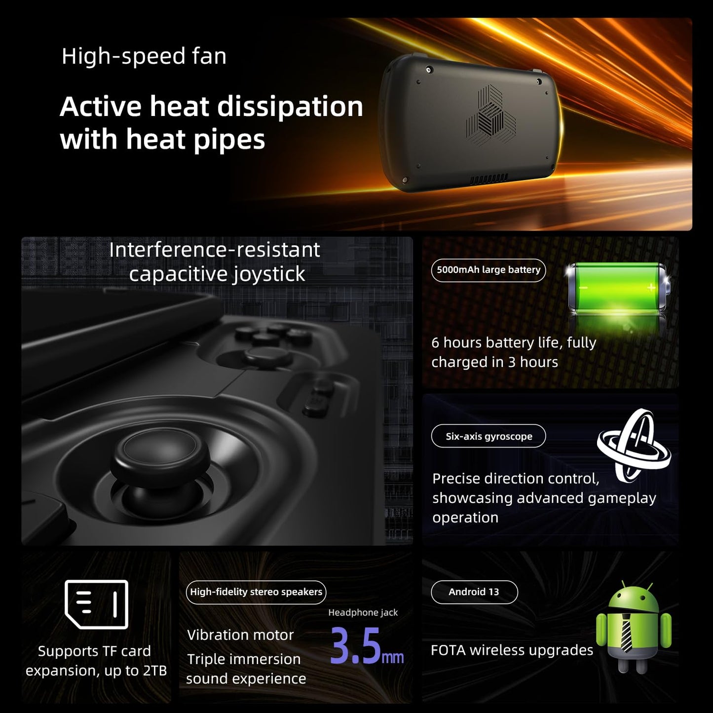 RG Slide Retro Handheld Game Console , 4.7-inch LTPS in-Cell Screen Capacitive Joystick Android 13 System Support AI Assistant 5G WiFi Bluetooth 5.0 NO Game Card(Black)