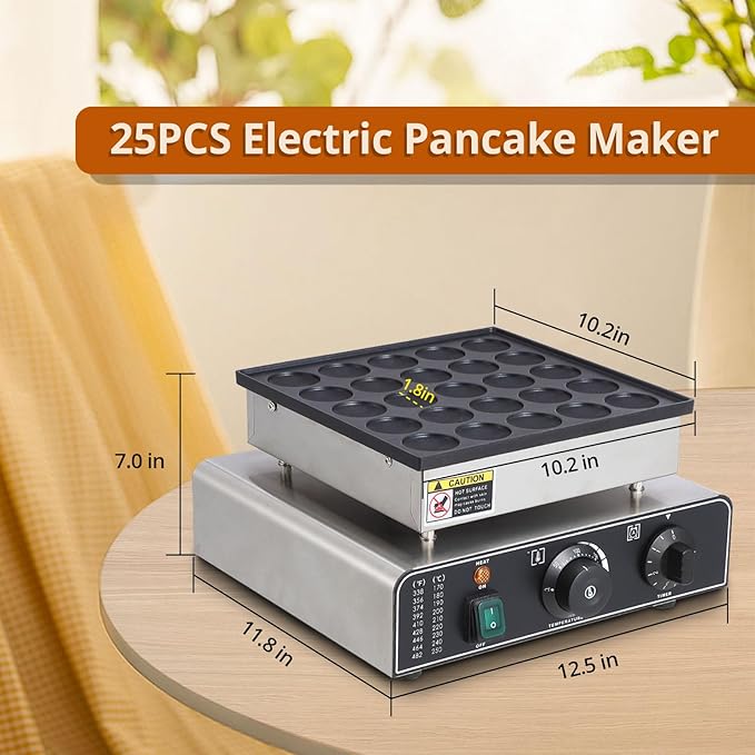 25 Hole and 25 Heart Waffle Maker, Commercial Electric Nonstick Mini Muffin Maker with 50-300℃ Separate Control, 1.8" Diameter Mini Dutch Pancake Maker for Snacks, Desserts