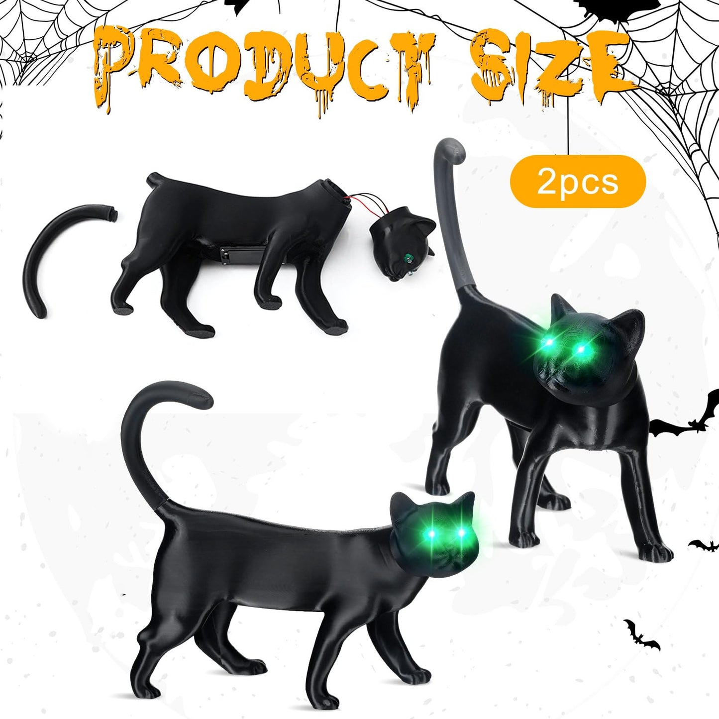 Retisee 2 Pcs Halloween Black Cat Decoration Yard Signs With Green Glowing Eyes 12 Inch Creepy Cat Figurine Animated Light For Indoor Outdoor Halloween Party Decoration Table Centerpieces Spooky Gift