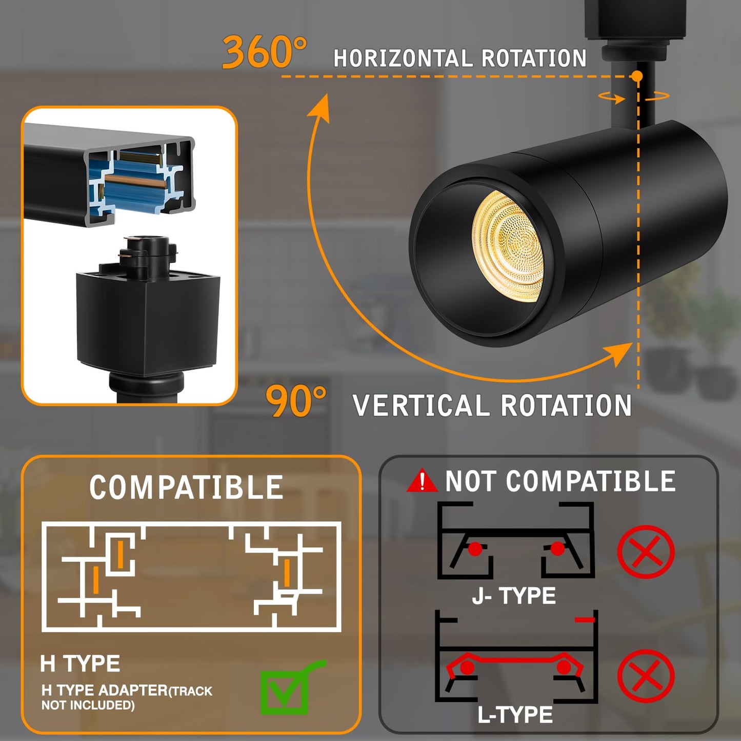 CoziTech 9-Color Zoomable LED Track Lighting Heads 25W, Remote Control, Dimmable, 2200lm, 3 Pack, Black, Model CT-TLH25-