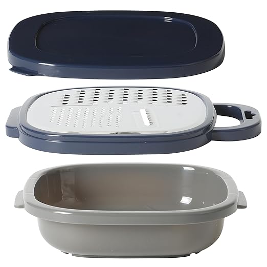 Oster Bluemarine Flat Grater Set – Stainless Steel Food Grater with Storage Container and Lid, Compact Kitchen Tool for Cheese, Veggies, Carrots