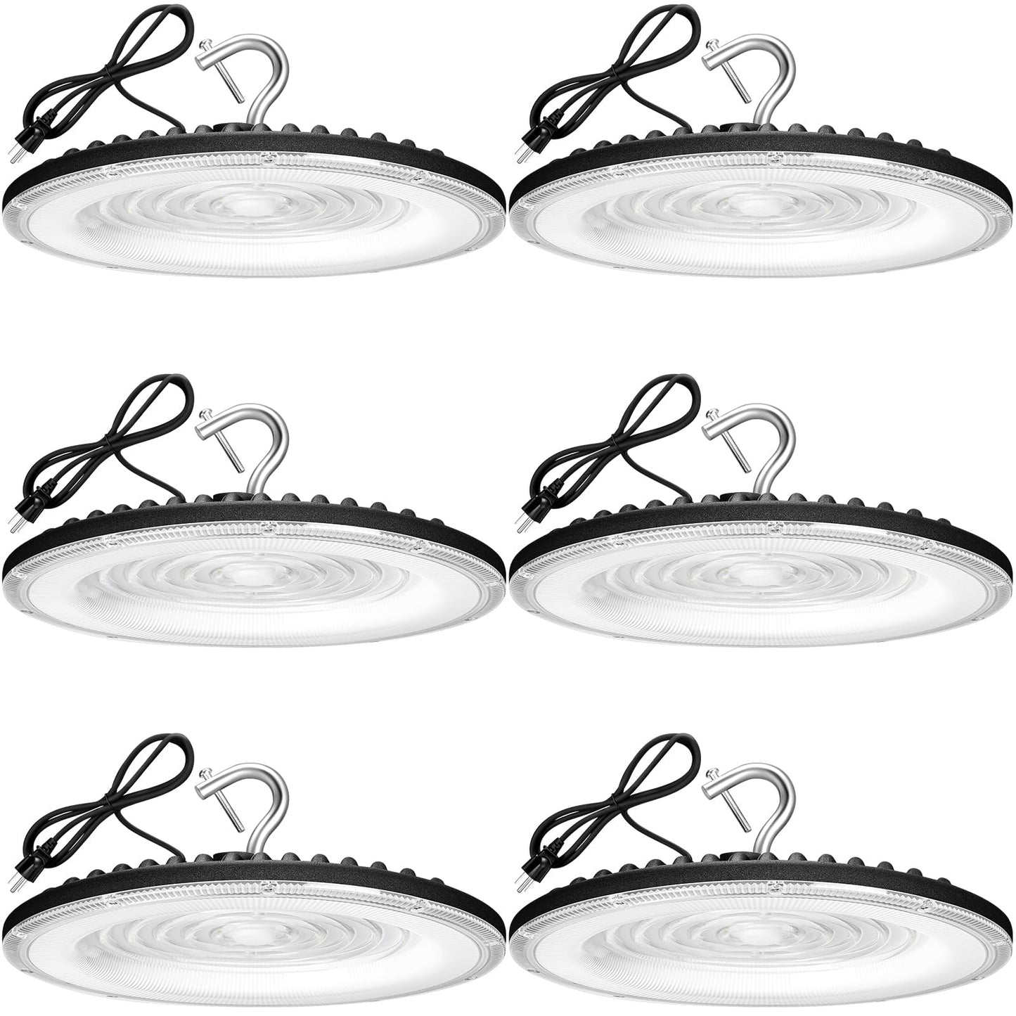 Xycn 6 Pack 150W Ufo Led High Bay Light 120Vac 21050Lm 5000K Daylight Area Lighting Ip66 Waterproof 650W Mh/Hps With Plug Commercial Bay Lighting For Warehouse/Shop/Workshop/Barn/Gym/Factory