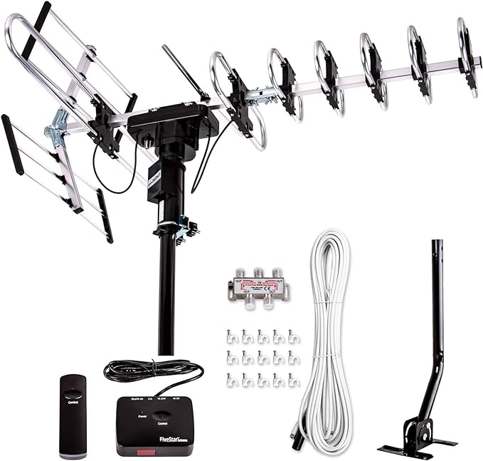Five Star Outdoor Digital Amplified HDTV Antenna - up to 200 Mile Long Range,Directional 360 Degree Rotation,HD 4K 1080P F...
