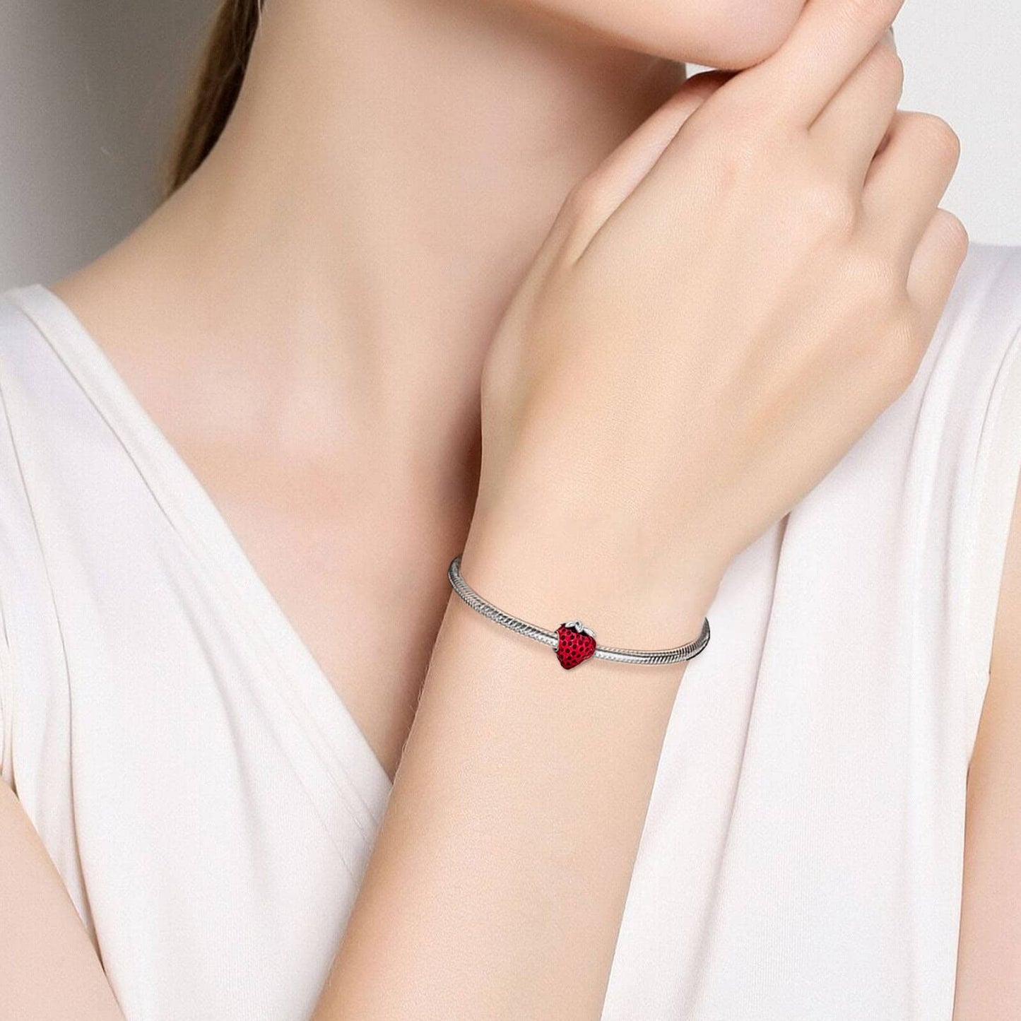 VALGACLS Strawberry Charm Strawberry Charms for Bracelets Necklace 925 Sterling Silver Charms for Women