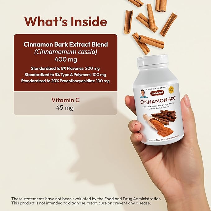ANDREW LESSMAN Cinnamon 400mg - 120 Capsules - High Potency, Standardized Extract. No Additives. Small Easy to Swallow Capsules