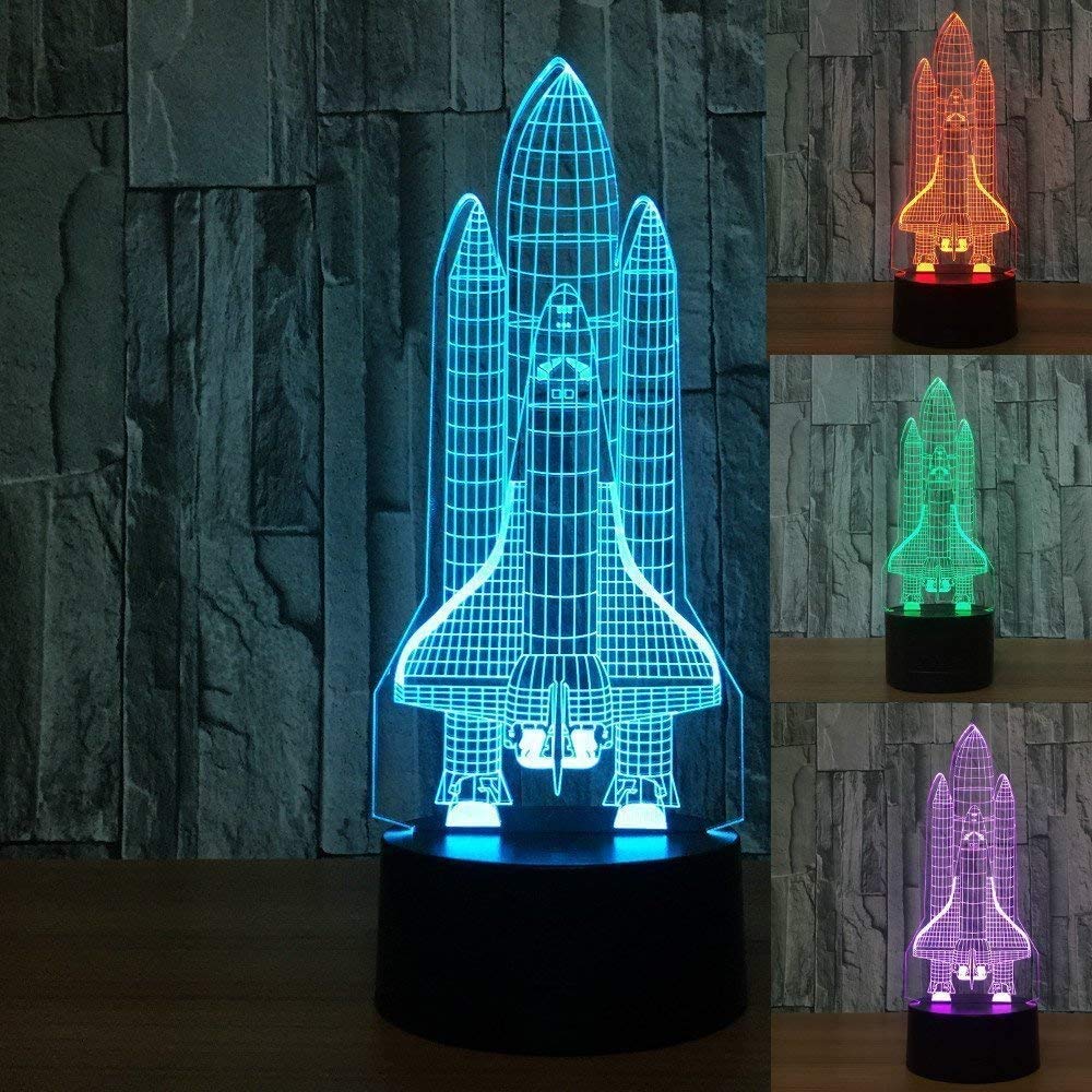YKLWORLD Rocket Night Light 3D Illusion Lamp LED Touch Sensor USB Desk Lamp for Kids - 7 Color Changing, Space Shuttle Design