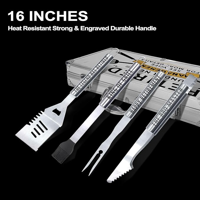 Retirement Gifts for Men, Retired Gifts for Men, Dad, Grandpa, Coworker, Teacher, Boss, Retirees Heavy Duty Grilling Accessories for BBQ, Thick Stainless Steel Grill Utensils with Non-Slip Handle Tool
