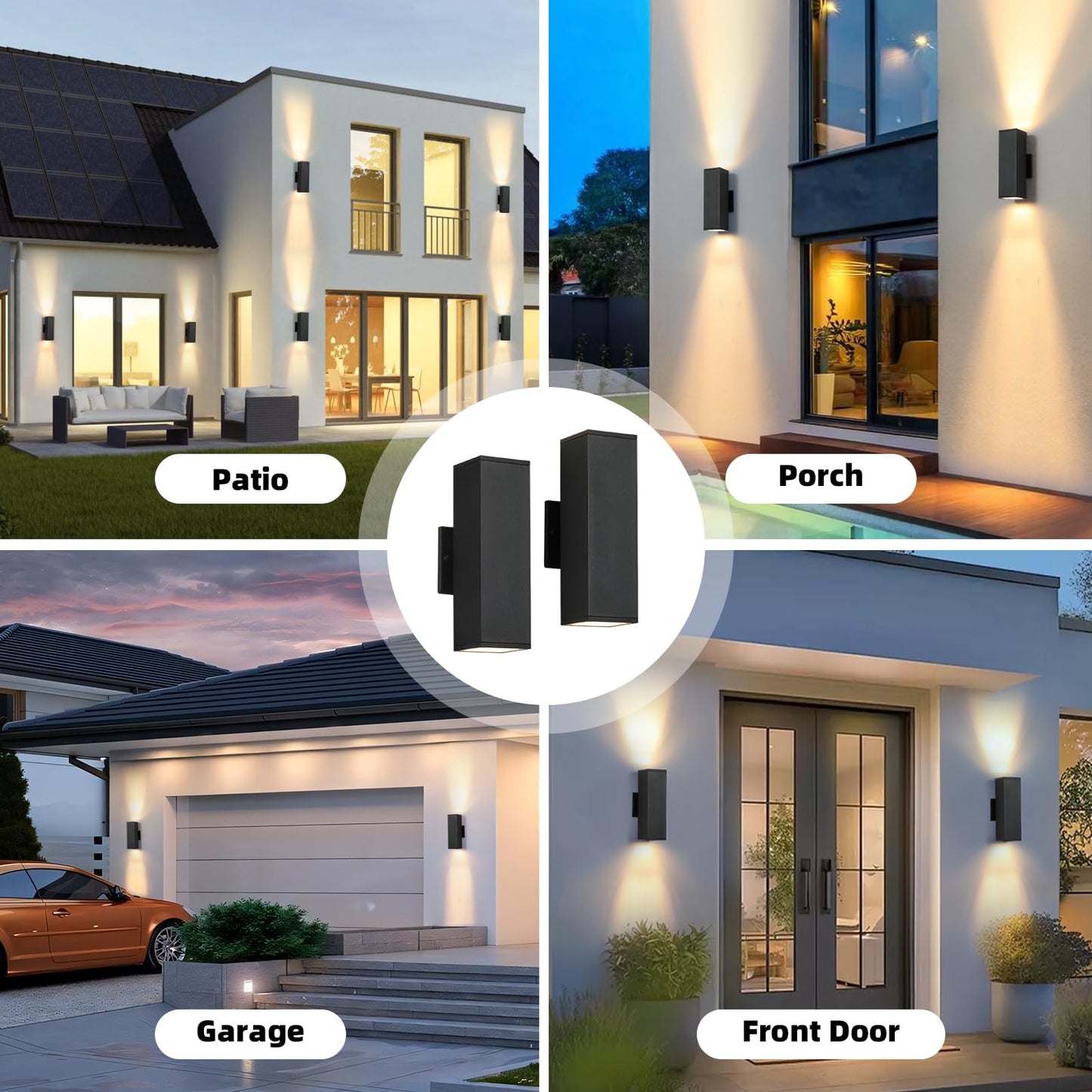 Tewei Led Outdoor Wall Sconce Lights Modern Exterior Lighting Fixtures With 7W Led Bulbs  Matte Black Square Up And Down Outdoor Lights For House Front Porch Garage  Warm White 3000K  6 Pack