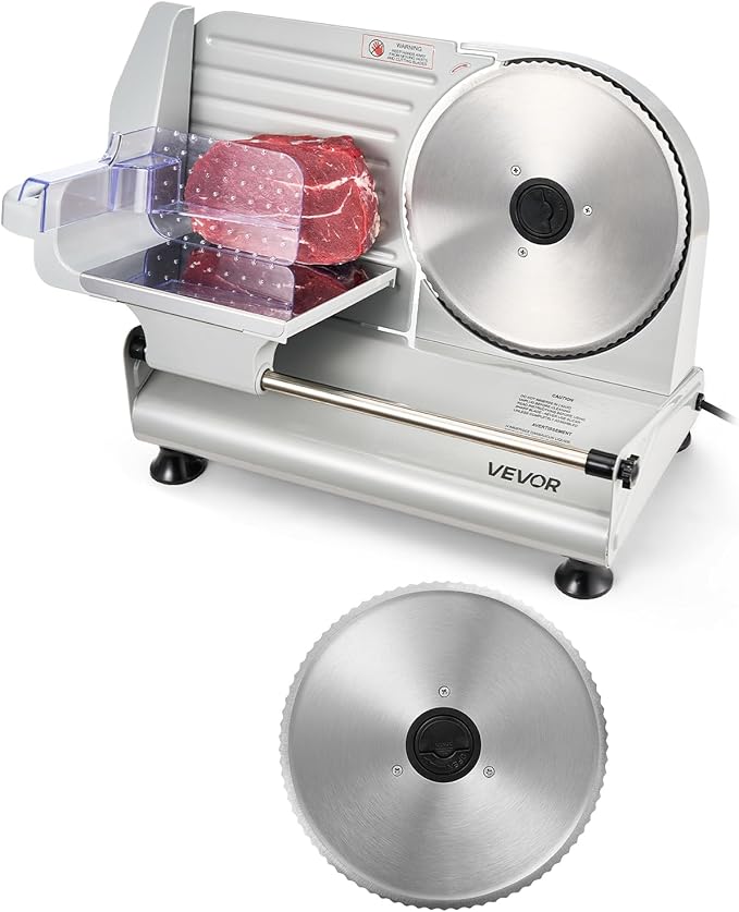 VEVOR Meat Slicer, 8.6 inch 200W Electric Deli Slicer Machine with two SUS420 Blade, 0-0.6 inch Adjustable Thickness, ETL Certified Home Food-Slicer for Meat, Ham, Baguett, Steak