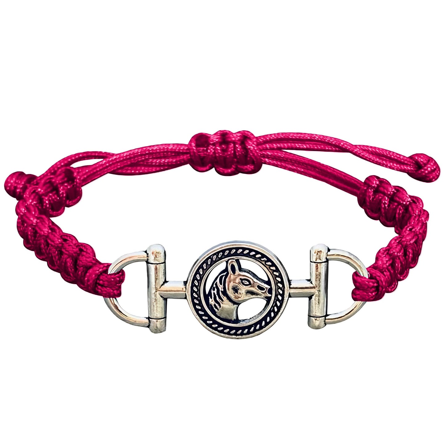 Sportybella Womens Horse Bit Charm Bracelet (Pink) Horse Lovers Equestrian Jewelry - Adjustable Friendship Braided String Stirru