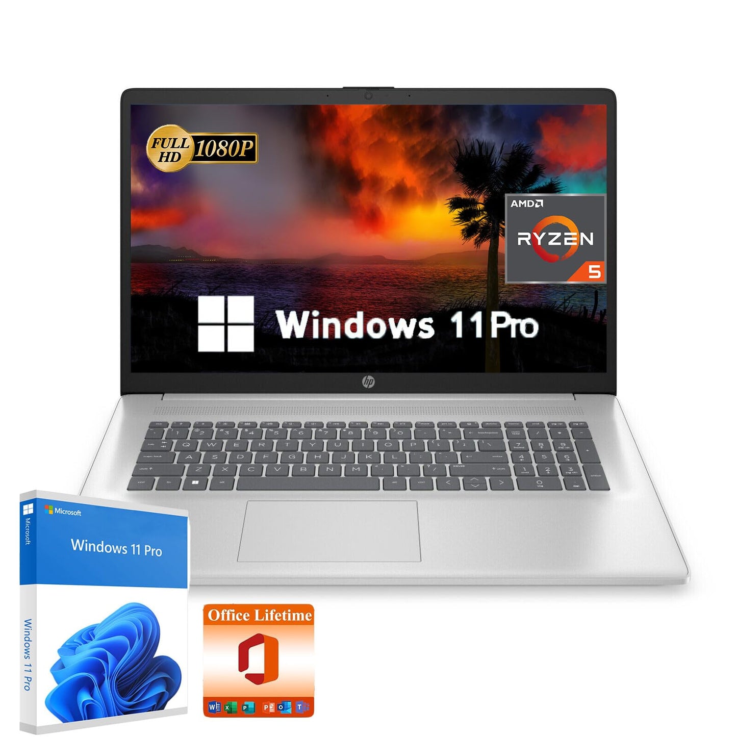 Hp 17.3 Fhd Business Laptop - With Office Lifetime License, Amd 6-Core Ryzen 5 7430U(Beat I7-1255U), 64Gb Ram, 2Tb Ssd, Usb-C Fa