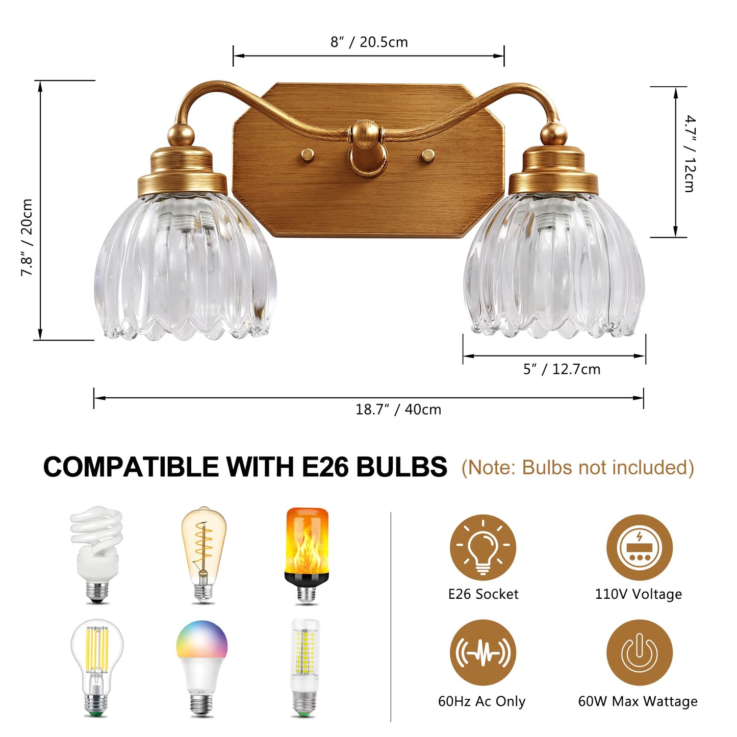 Cmnvmn Vintage Bathroom Light Fixtures  2 Light Gold Bathroom Vanity Light  Matte Antique Brass Finish With Crystal Glass Shade  Wall Sconces Lighting For Bedroom  Living Room  Hallway