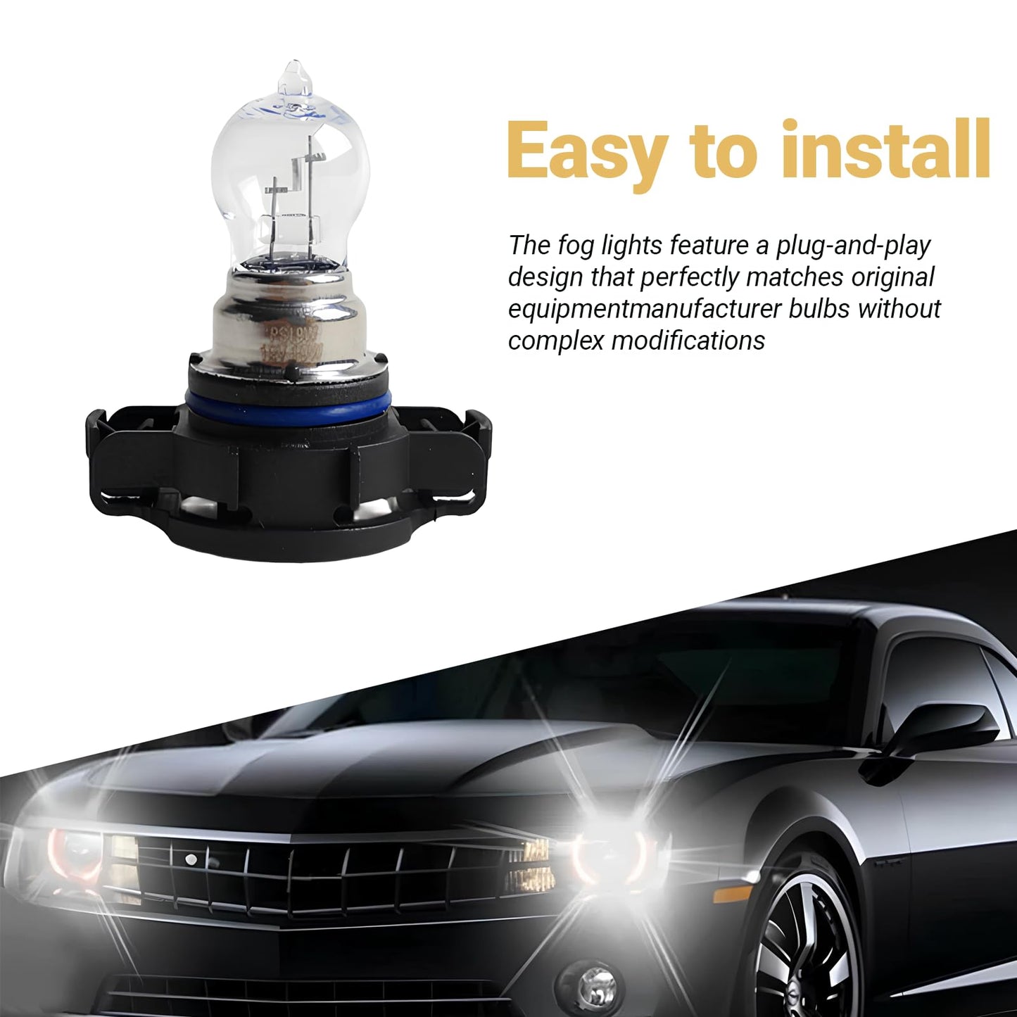 Yytqp 2 Pcs Ps19W Car Fog Light Bulb  12V Daytime Running Lamps  Turn Signal Bulb  Brake Lamp  Reversing Light  Automotive Clear Glass Bulbs Lighting Accessory  Universal For Most Cars (White)