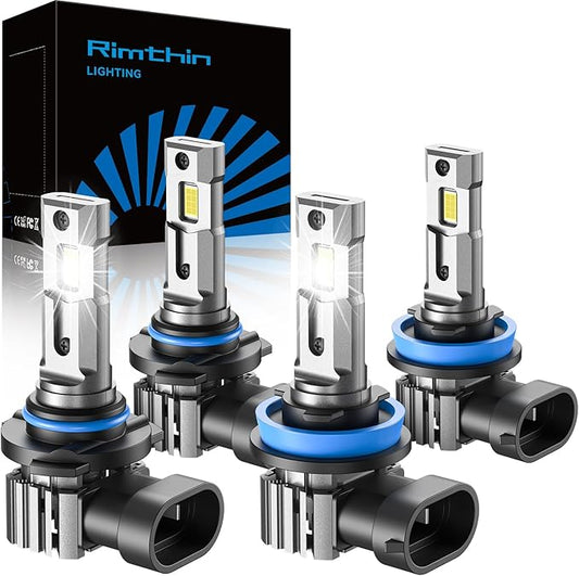rimthin 9005/HB3 H11/H8/H9/H16 LED Bulbs Combo, 120W 32000 LM Super Bright 6000K Cool White Led Fog Lights, IP67 Waterproo...