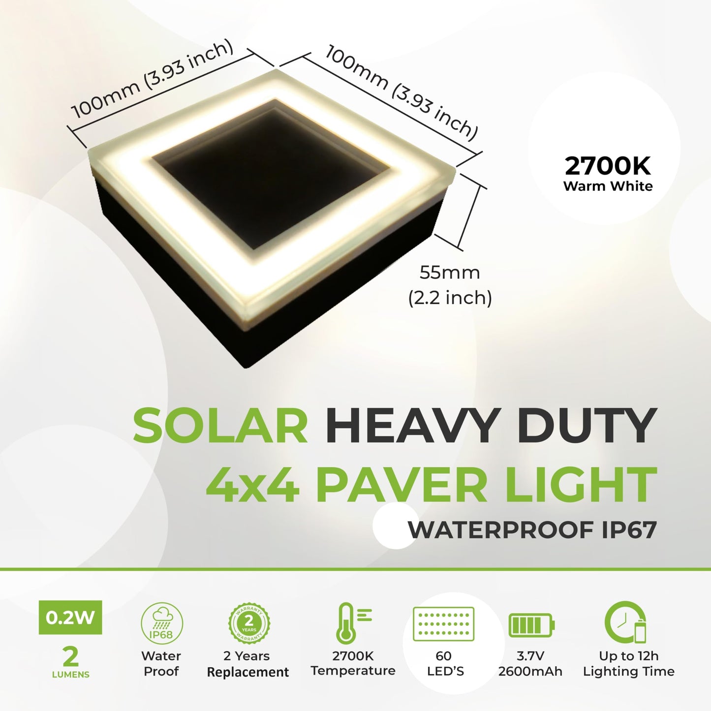 Lumengy Solar Paver Light 4?4 Inch (3.93 X 3.93)  Up To 12 Hours Continues Lighting  Stainless Steel  Glare-Free Lighting For Driveways & Garden  2700K Warm White  Waterproof & Drive-Over Rated. Ver 2