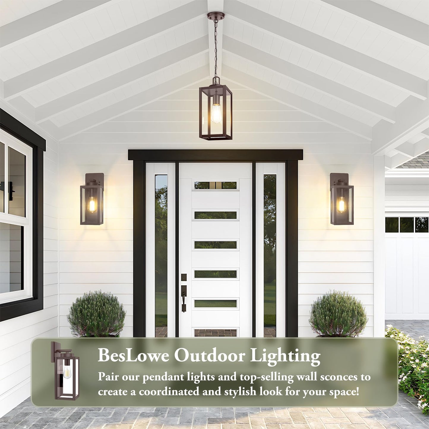 Beslowe 1-Pack Outdoor Pendant Light  13  Modern Hanging Lantern Light For Outside  Brown Exterior Pendant Lighting Fixture With Adjustable Chain  Outdoor Chandelier For Porch  Gazebo  Front Door
