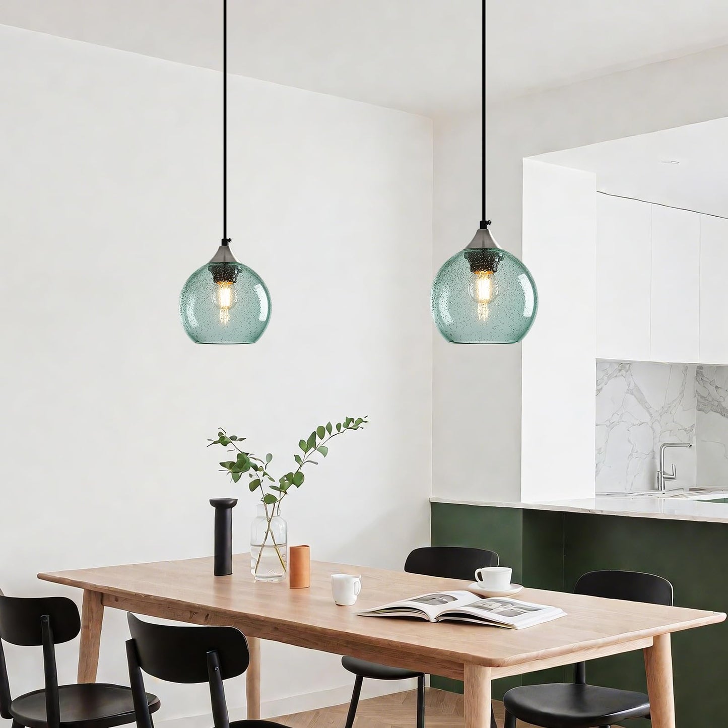 Lbsqj Light Green Glass Pendant Lights Kitchen Island Globe Pendant Light Fixtures Modern Pendant Lighting For Bedroom Living Dining Room Light Fixture (5.9 In  2 Pack)