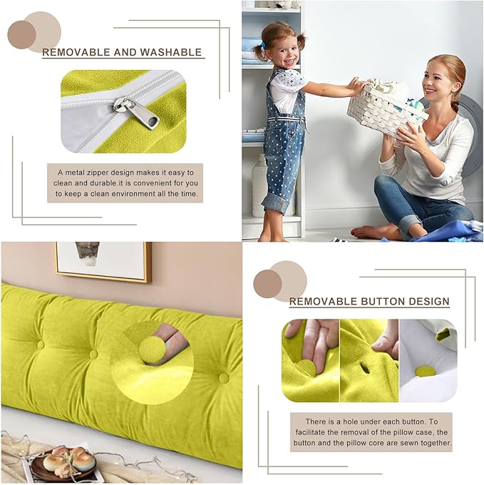 Large Triangular Headboard Pillows Long Backrest Positioning Support Bolster Cushion for Daybed Fluffy Quality Plush Body Wedge Pillow with Removable Cover(Yellow Green-Full-54x8x20in)