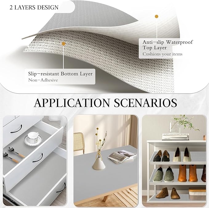 Beautysaid Shelf and Drawer Liner for Kitchen Cabinet, Non Adhesive Non Slip Shelf Paper Waterproof Washable Thickened for Dresser Pantry Shelve Bathroom Protector Liner(Light Grey,12 in x 30 FT)