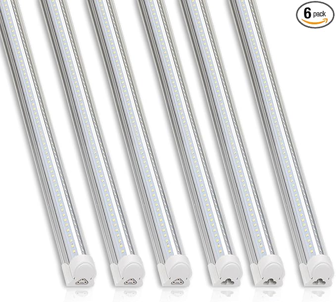 Barrina T8 LED Shop Light, 6FT 60W 8500LM 5000K, Clear Cover Linkable Garage Lights, V-Shape LED Light Fixture, Shop Light...