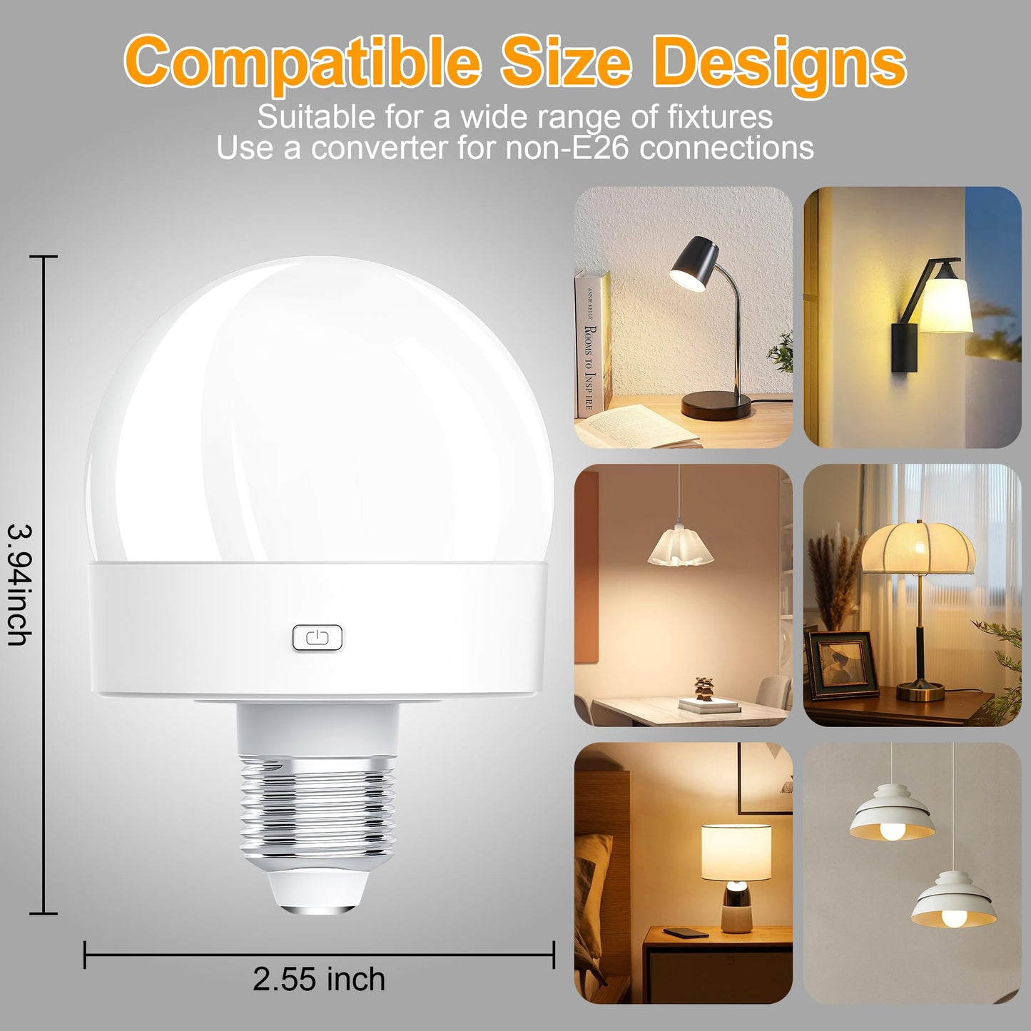 Rechargeable Battery Operated Light Bulbs, E26 Screw in (Magnetic Detachable) Light Bulb for Lamps with Remote Control Dimmable＆Timer, Wireless Puck Emergency Lamp for Non-Hardwired Wall Sconce