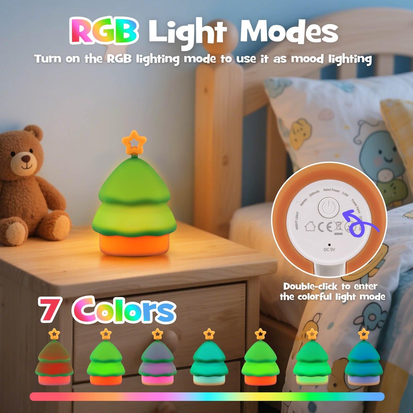 Gefaxi Squishy Christmas Tree Night Light With Rgb Modes Dimmable Nursery Breastfeeding Nightlight Hangable Cute Christmas Lamp Novelty Rechargeable Silicone Touch Bedside Lamp For Bedroom Dorm Decor